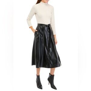 ✨ Maison Tara Knit Faux Leather Long Sleeve Dress